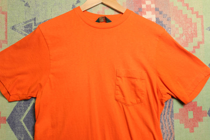 J Crew Vintage Blank Orange Pocket T Shirt 90s Small