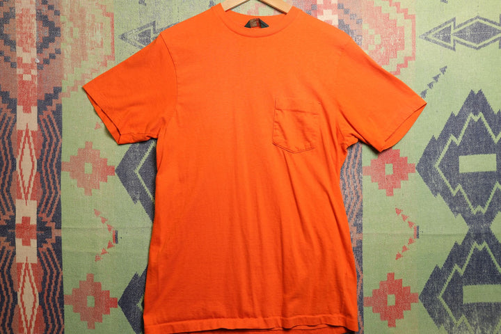 J Crew Vintage Blank Orange Pocket T Shirt 90s Small