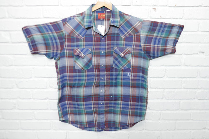 Plains Western Distressed Vintage  Shirt Large 90s