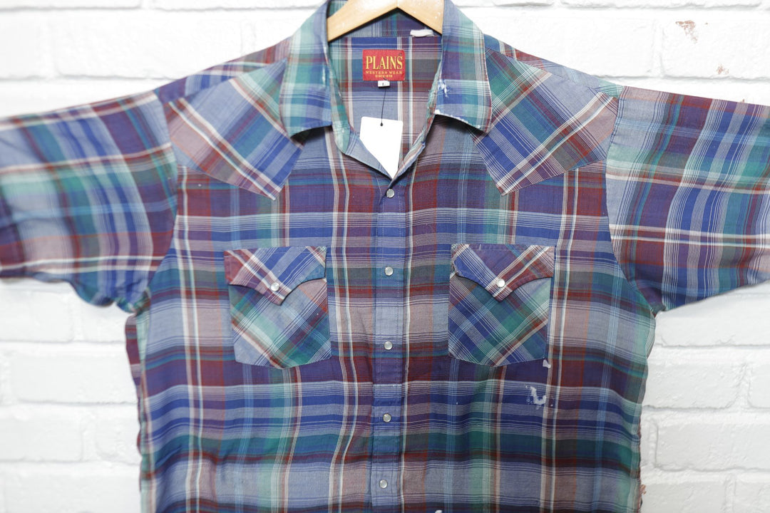 Plains Western Distressed Vintage  Shirt Large 90s