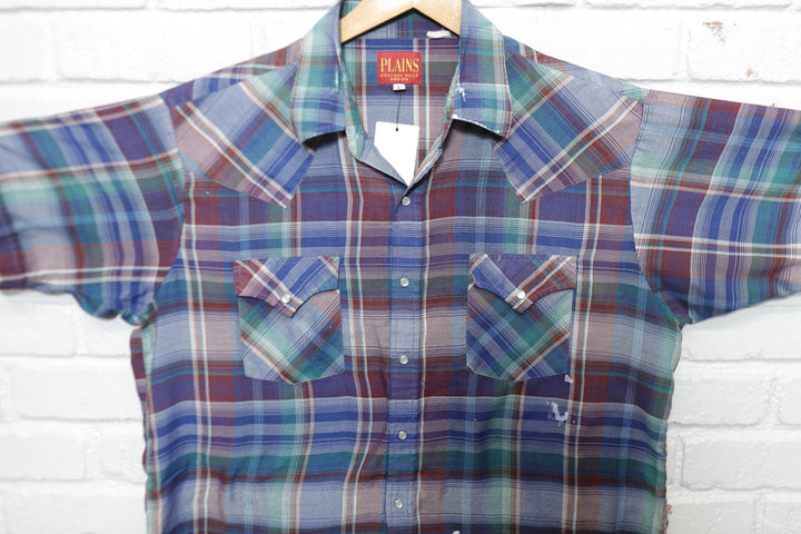 Plains Western Distressed Vintage  Shirt Large 90s