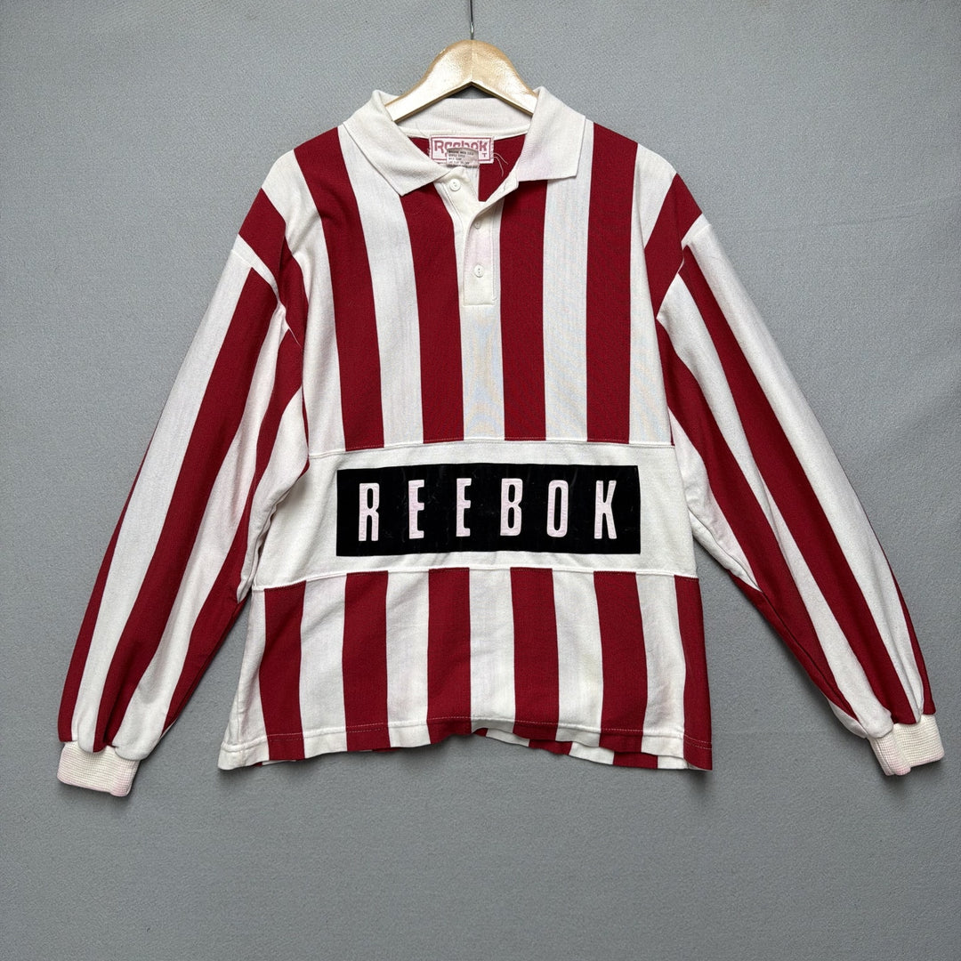 Vintage Reebok Striped Rugby Polo Shirt Size Medium