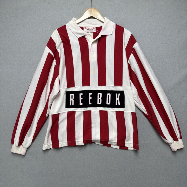 Vintage Reebok Striped Rugby Polo Shirt Size Medium
