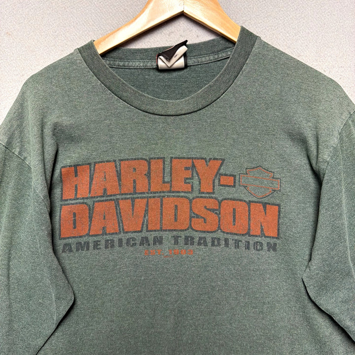 Vintage Harley Davidson Green Long Sleeve T Shirt size Large