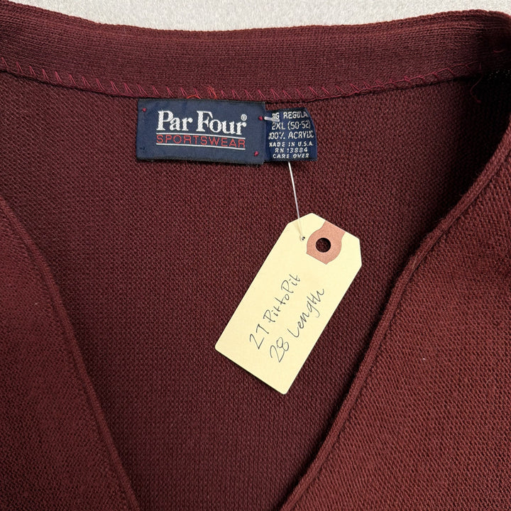 Vintage Par Four Burgundy Cardigan Sweater Size XXL