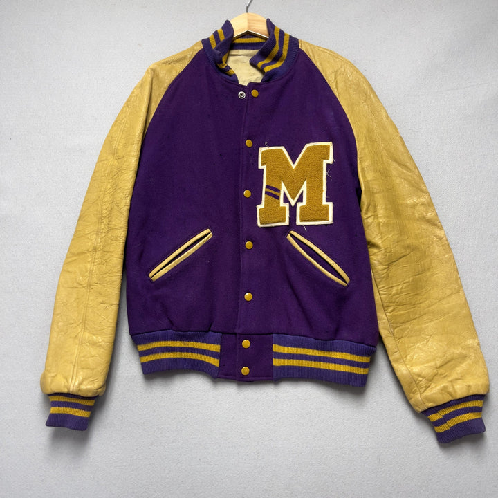Vintage 70's Varsity High School Letterman Jacket Gold & Purple XL