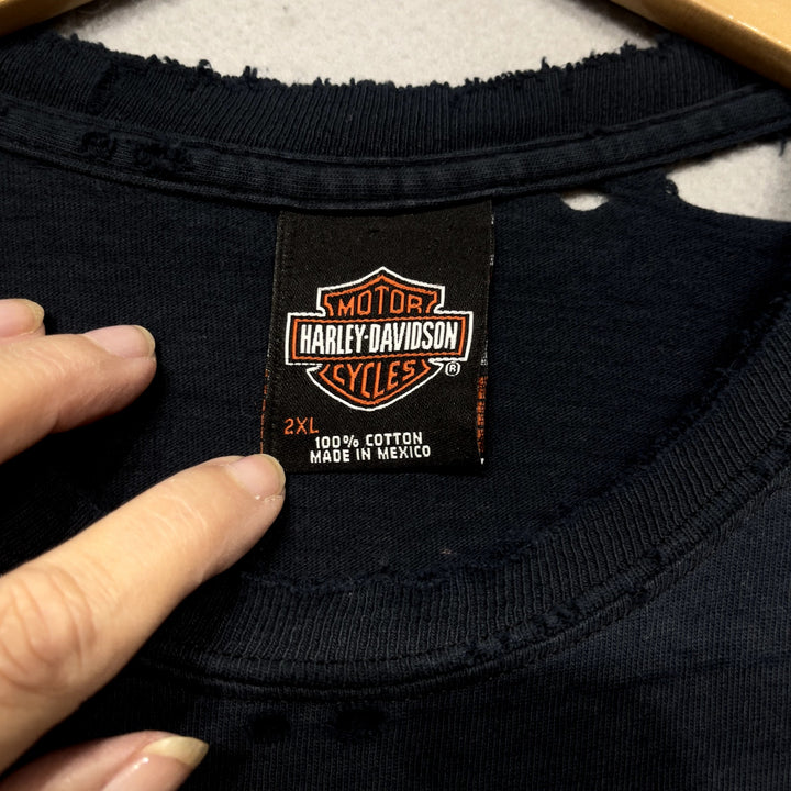 Vintage Thrashed Harley davidson Oakland Long Sleeve T Shirt Size XXL
