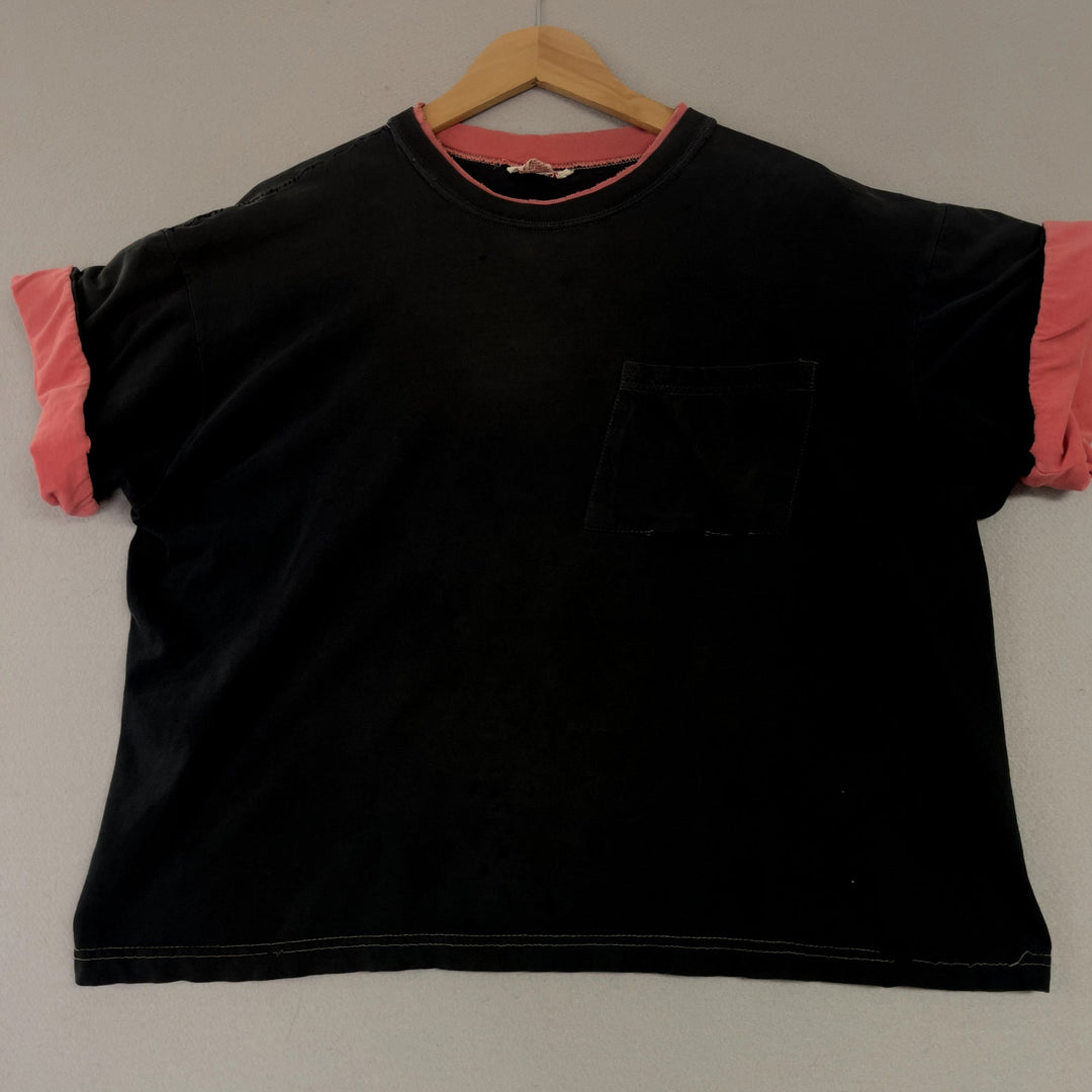 Vintage Double Collar and Sleeve Distressed blank T Shirt Size Medium