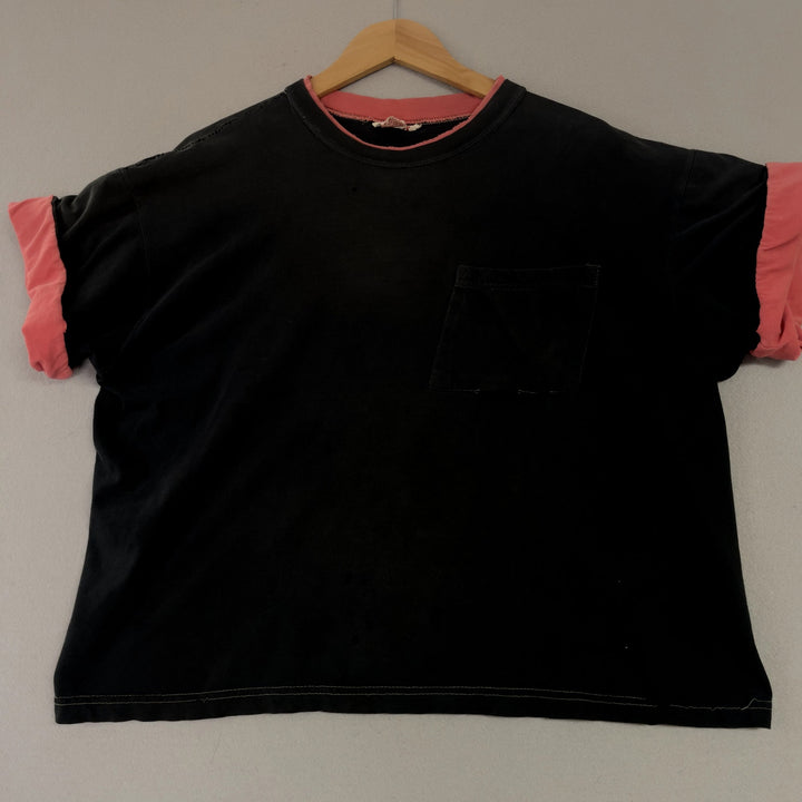 Vintage Double Collar and Sleeve Distressed blank T Shirt Size Medium