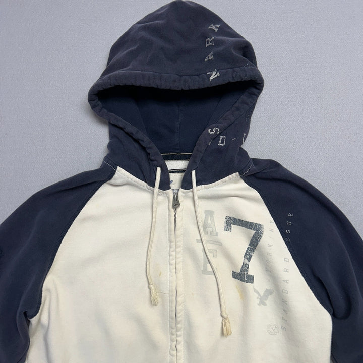 American Eagle Mens XL Navy White Two Tone Vintage Grunge Y2k Distressed Hoodie