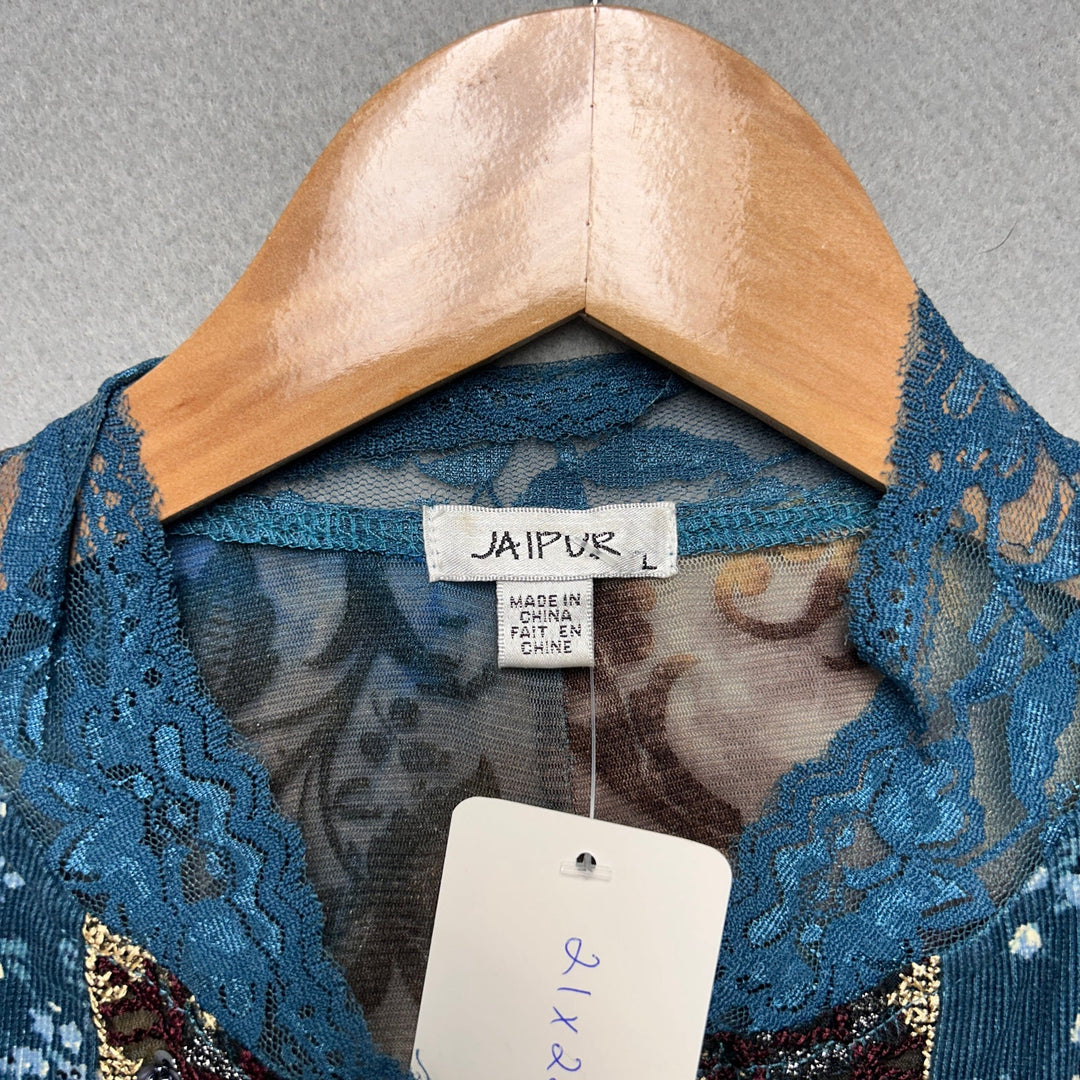Y2K Women's Jaipur Full Zip Lace Floral Blouse Top Large