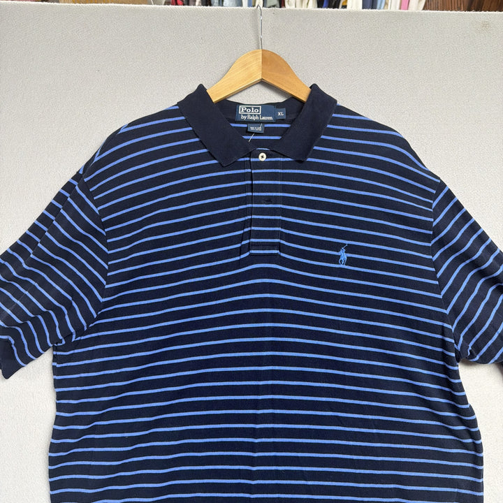 Vintage Ralph Lauren Blue Stripe Polo Shirt Size XL