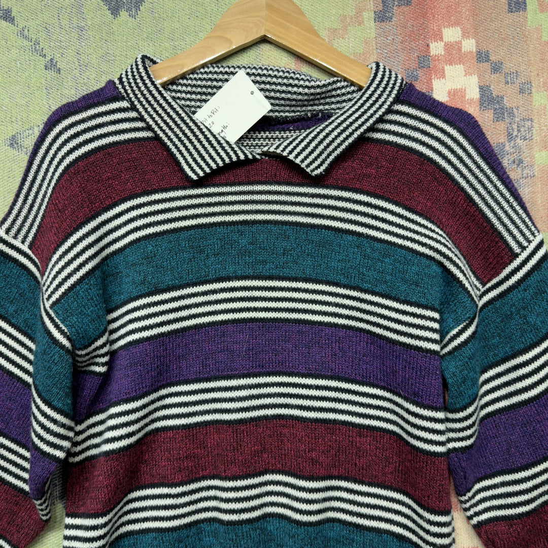 Striped Vintage Collared  Sweater  Size Medium 80s