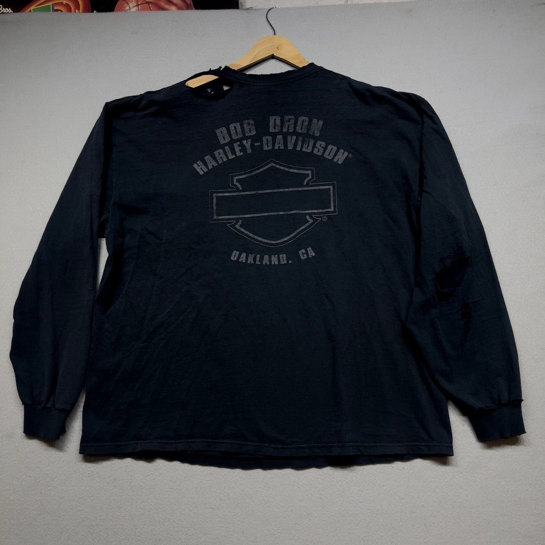 Vintage Thrashed Harley davidson Oakland Long Sleeve T Shirt Size XXL