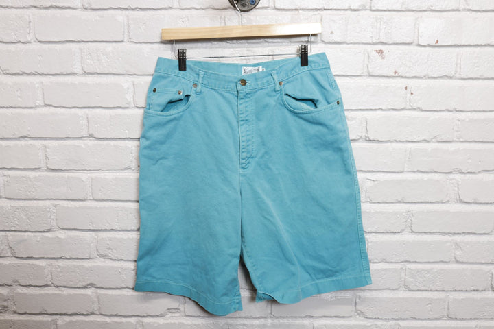 90s essentials sport teal denim shorts size 31/11