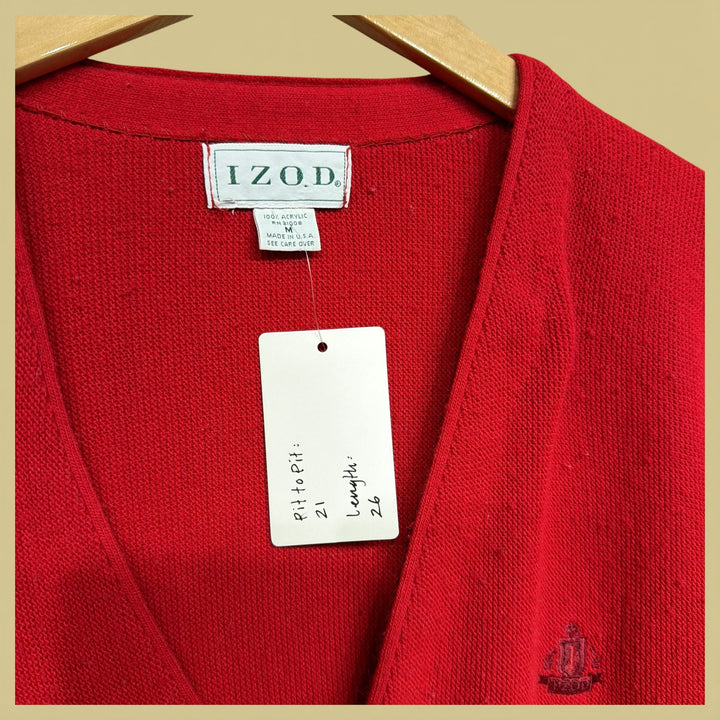 Vintage Izod  80s Red Cardigan Sweater Size  Medium