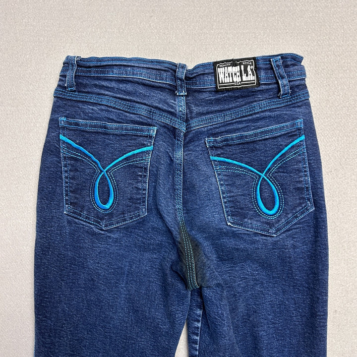 Vintage 80's Watch LA Women's Mid Rise Dark Wash Jeans W/ Blue Stitching 26 x 29