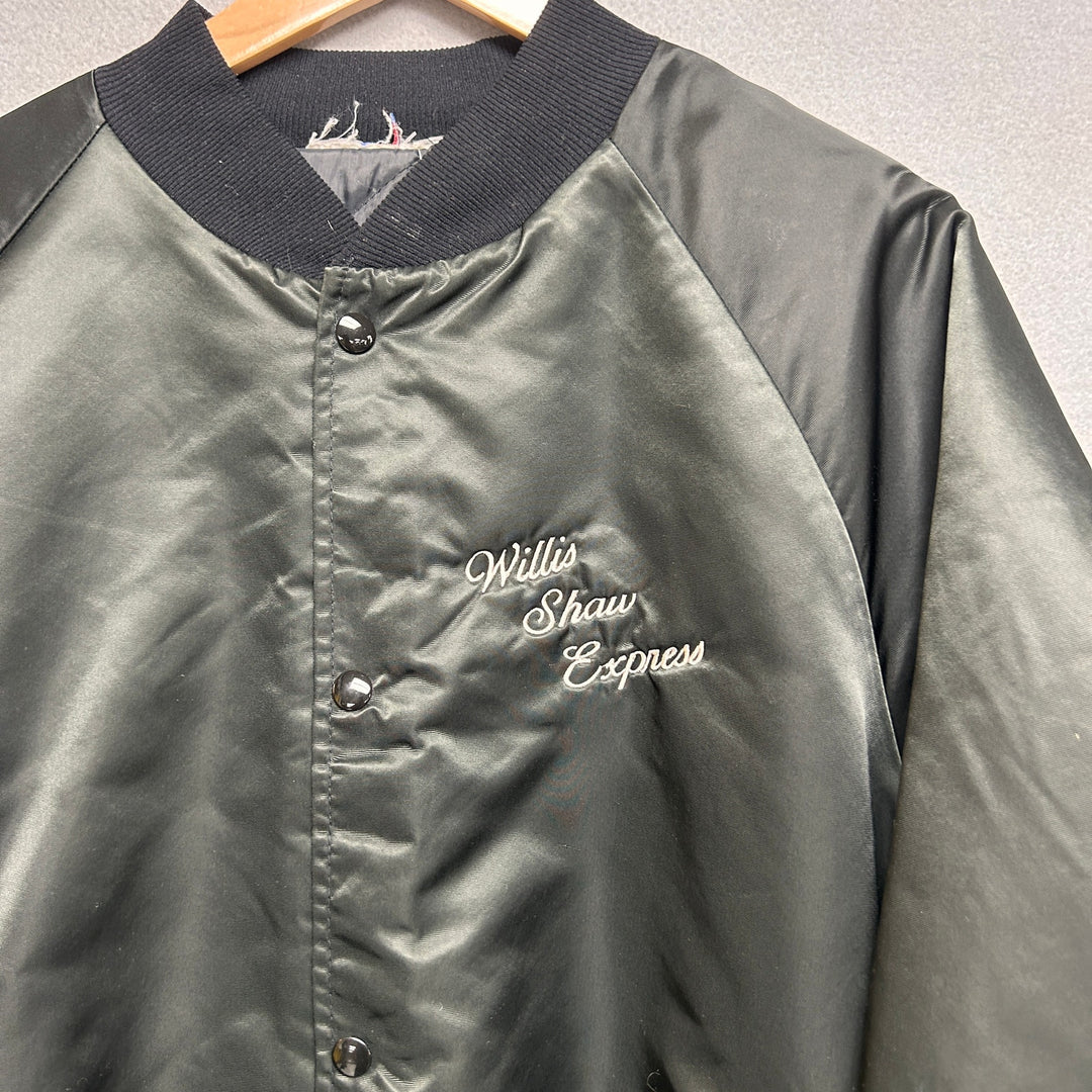 Vintage Willis Shaw Express Black Nylon Trucker Bomber Jacket Size XXL