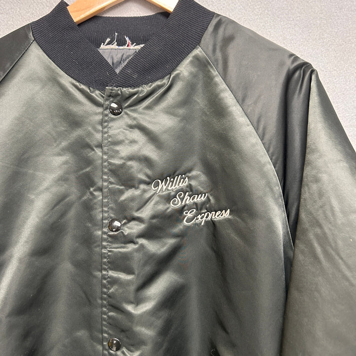 Vintage Willis Shaw Express Black Nylon Trucker Bomber Jacket Size XXL