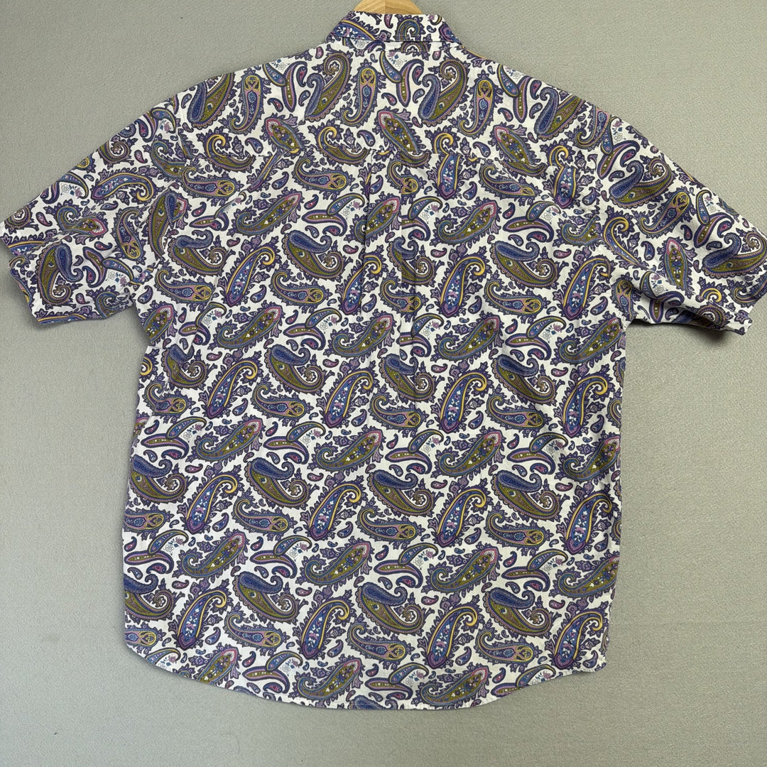 Alan Flusser Short Sleeve Paisley Button Down Shirt Size Large