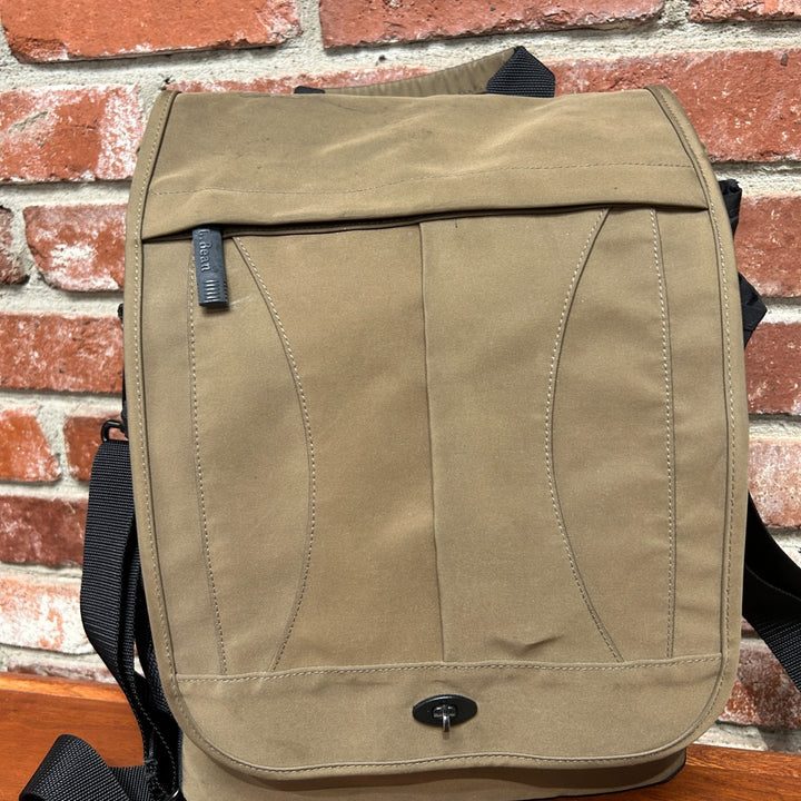 LL Bean Nylon Tan Travel Messenger Bag Locking Front Flap
