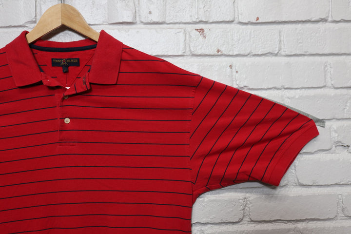 2000s tommy hilfiger golf striped red polo shirt size large