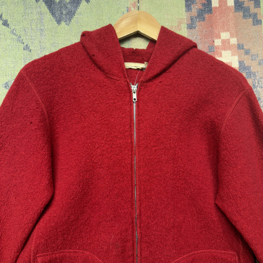Red Wool Vintage Hooded Jacket Small 70s