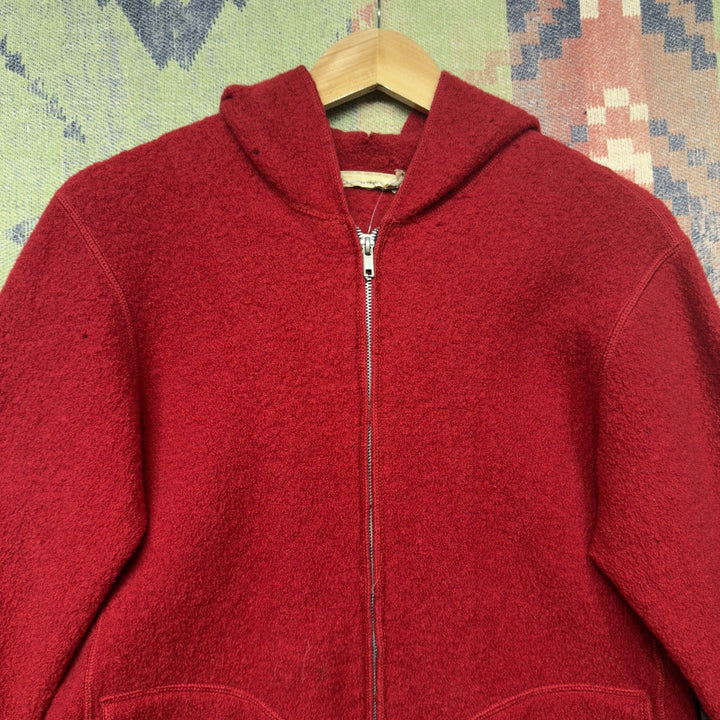 Red Wool Vintage Hooded Jacket Small 70s