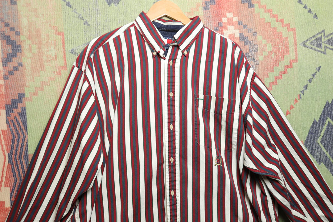 Tommy Hilfiger Vintage Striped Shirt XL 90s Prep VTG Polo