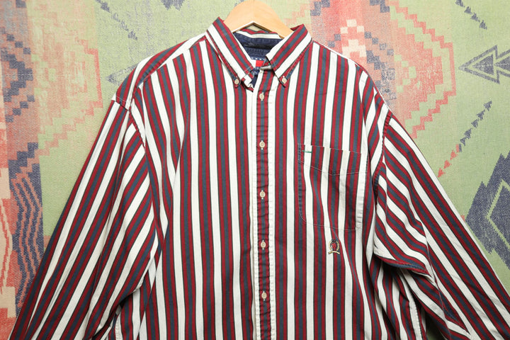 Tommy Hilfiger Vintage Striped Shirt XL 90s Prep VTG Polo
