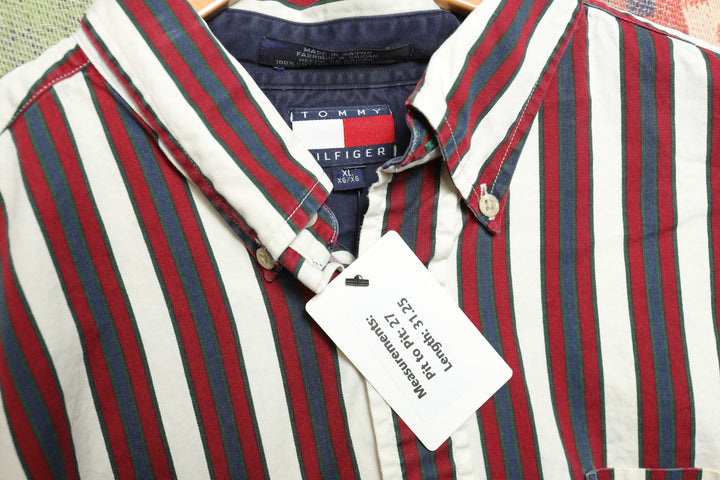 Tommy Hilfiger Vintage Striped Shirt XL 90s Prep VTG Polo