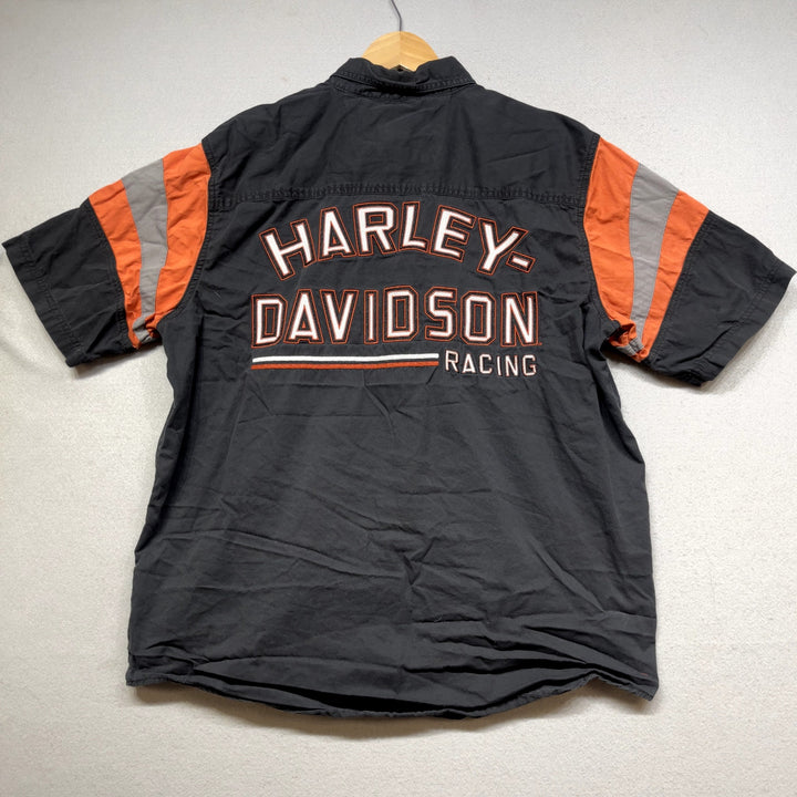 Vintage Harley Davidson Racing Embroidered Button Down Shirt Size Large