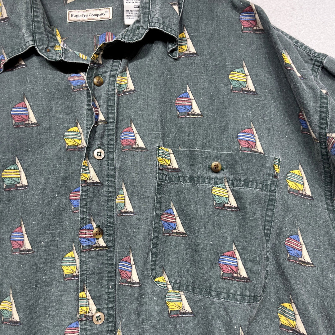 Vintage Bugle Boy Sail Boat Button Down Shirt size XXL