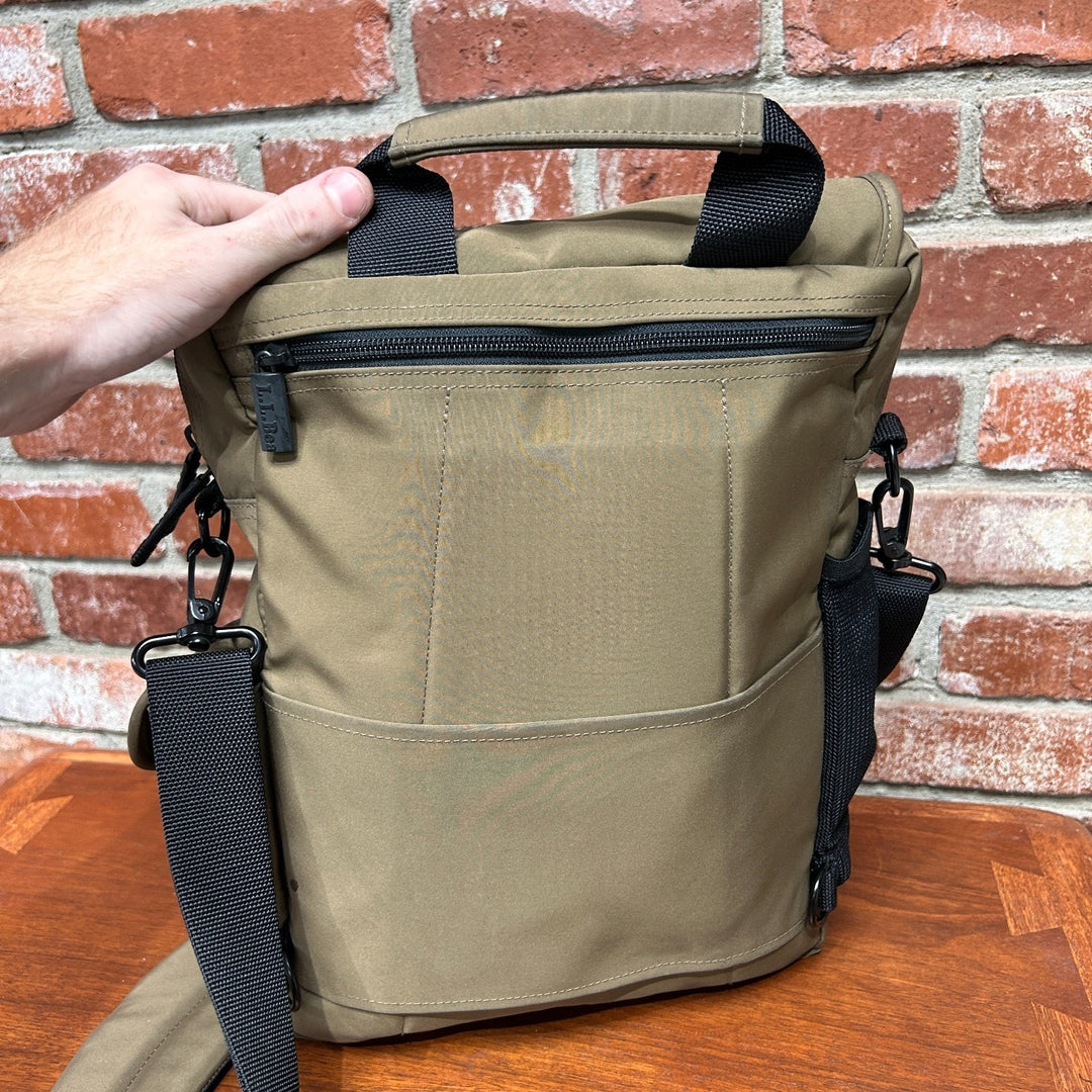 LL Bean Nylon Tan Travel Messenger Bag Locking Front Flap