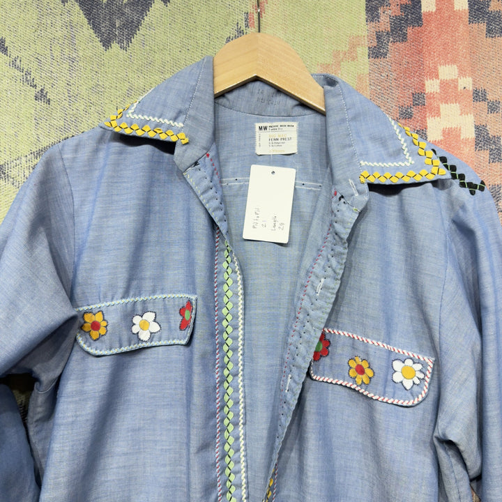 Big Mac Vintage Chambray Embroidered Button Down Shirt Jacket Medium 70s