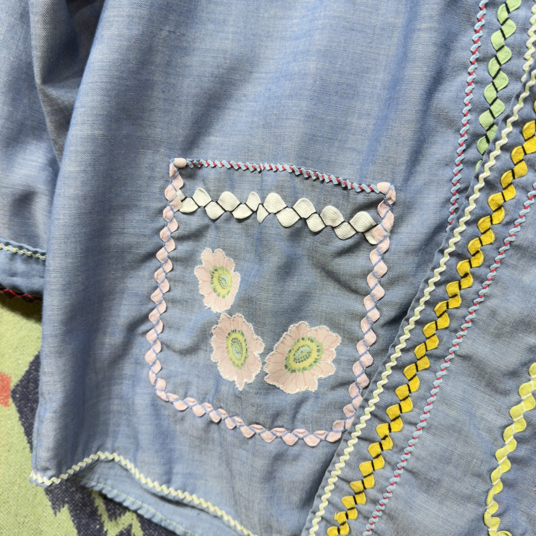 Big Mac Vintage Chambray Embroidered Button Down Shirt Jacket Medium 70s