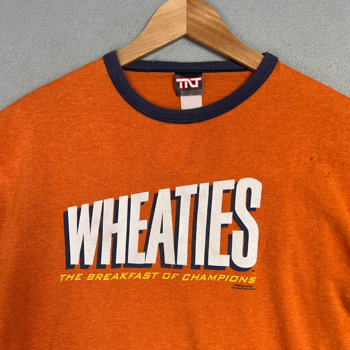 Vintage Wheaties Breakfast Of Champions Orange Ringer Tee Large