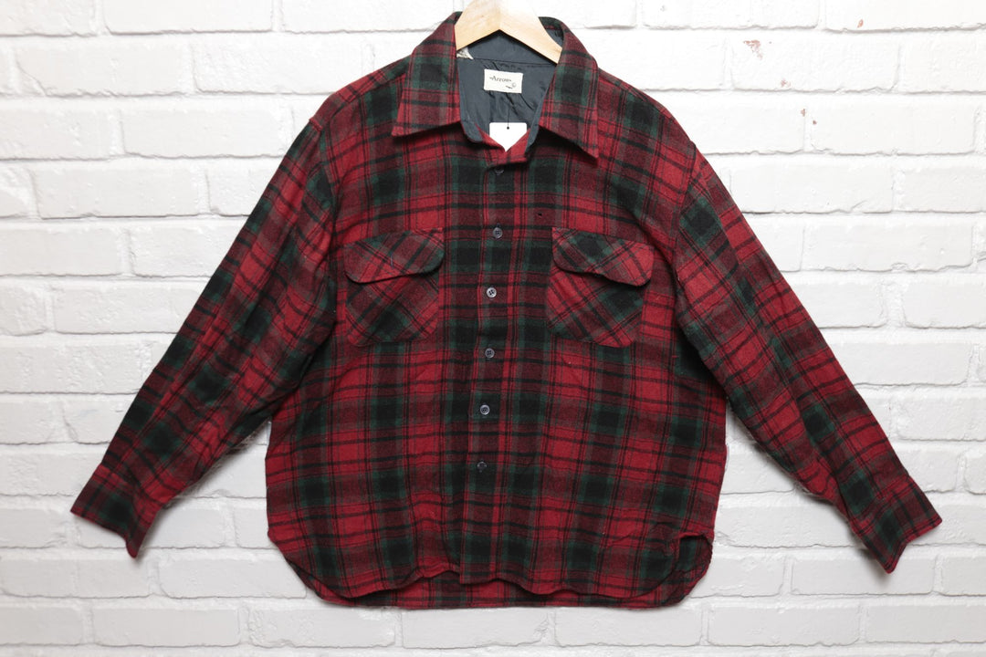 Arrow Vintage Plaid Shirt 80s Large