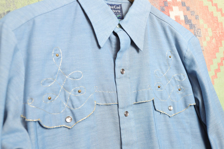 Dee Cee Vintage Blue Western Shirt Medium 90s