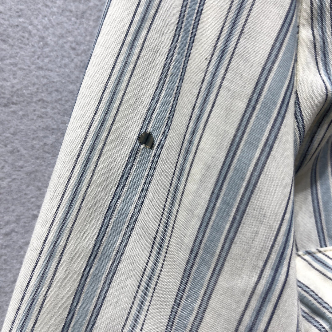 Vintage Men's Blue Stripe Western Pearl Snap Button Up Shirt Distressed Medium
