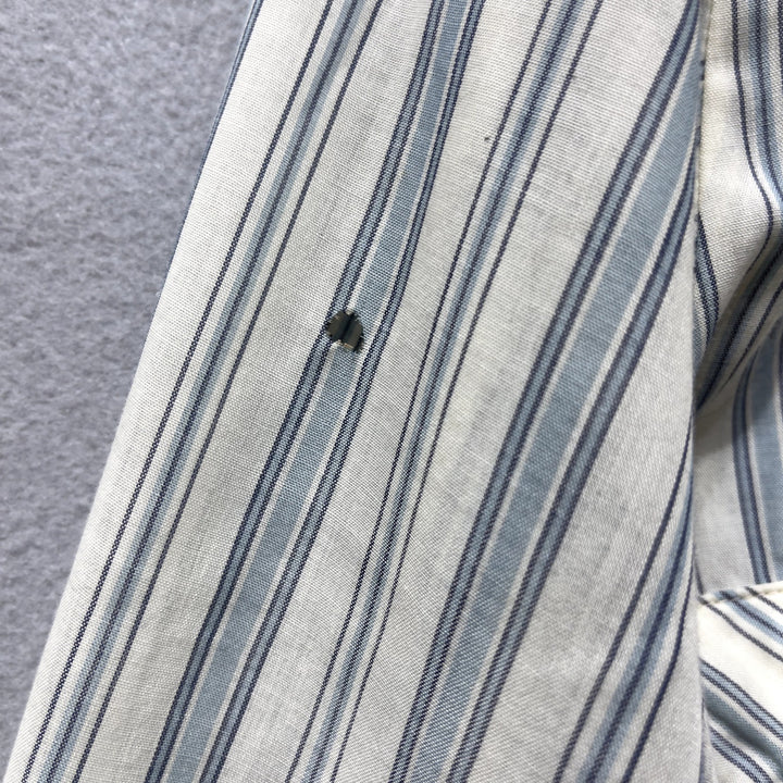 Vintage Men's Blue Stripe Western Pearl Snap Button Up Shirt Distressed Medium