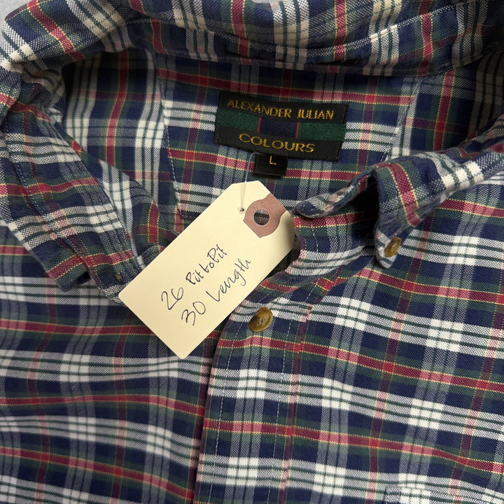 Vintage Alexander Julian Plaid  Button Down Shirt Size Large