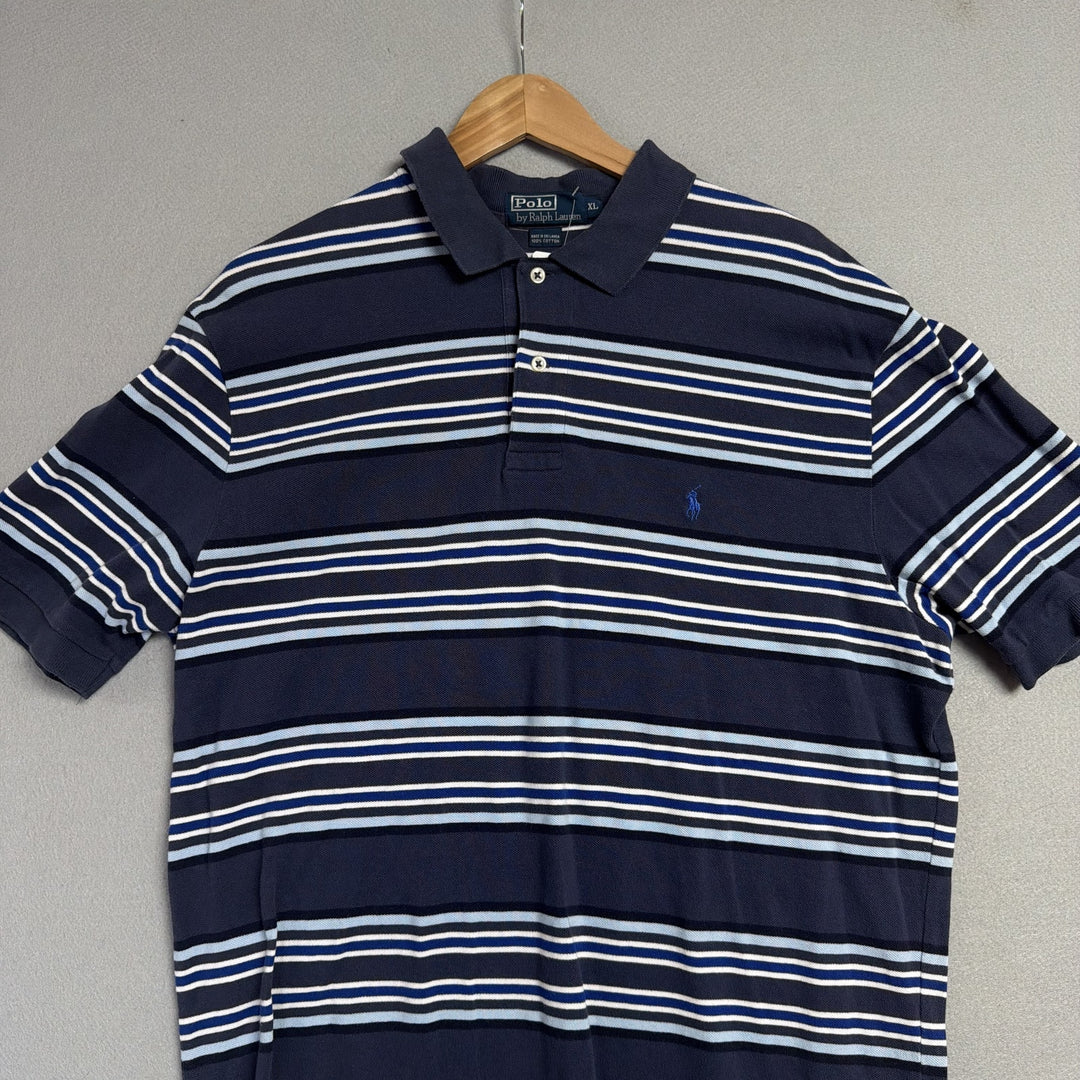 Vintage Ralph Lauren Blue Multi Stripe Polo Shirt Size XL