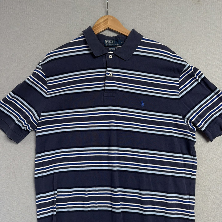 Vintage Ralph Lauren Blue Multi Stripe Polo Shirt Size XL