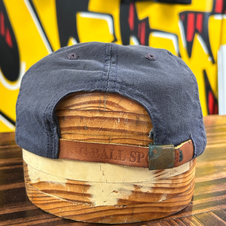 Vintage Big Ball Sports USA Flag Stitched Hat Navy Blue Leather Strapback Cap