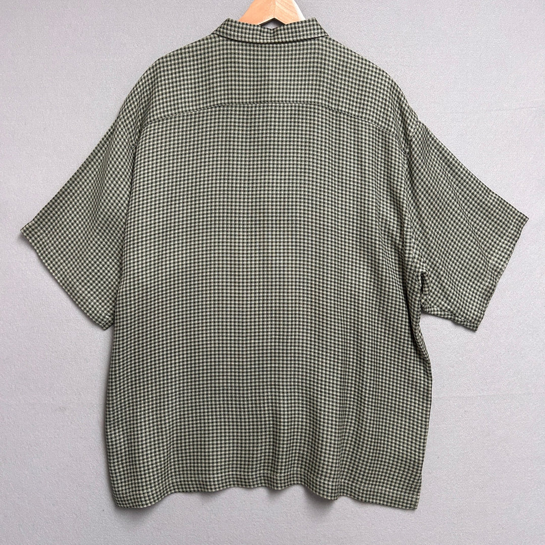 Vintage Tommy Bahama 100% Silk Green Check Pocket Button Up XL