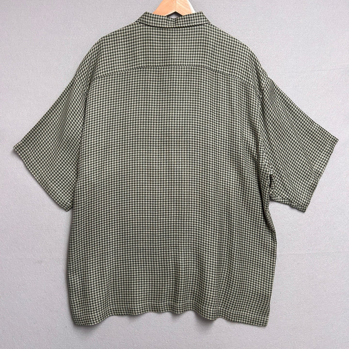Vintage Tommy Bahama 100% Silk Green Check Pocket Button Up XL