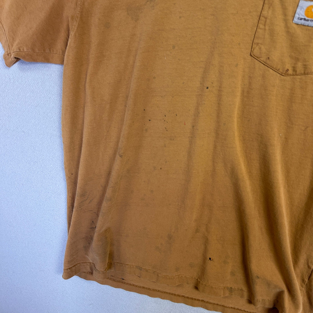 Vintage Carhartt Distressed and Faded Brown Pocket T Shirt Size Medium