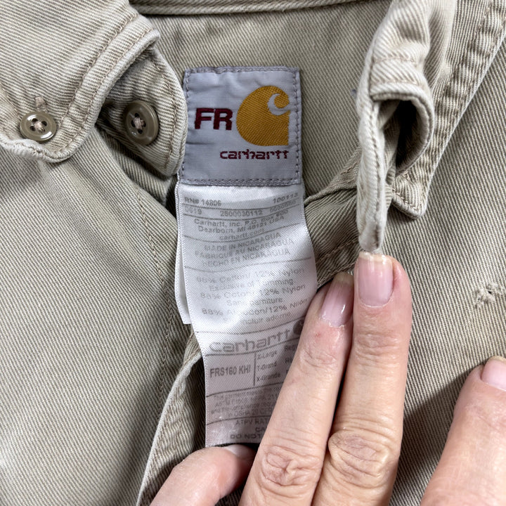 Men's Carhartt Fire Resistant Tan Long Sleeve Shirt W/ Pockets XL