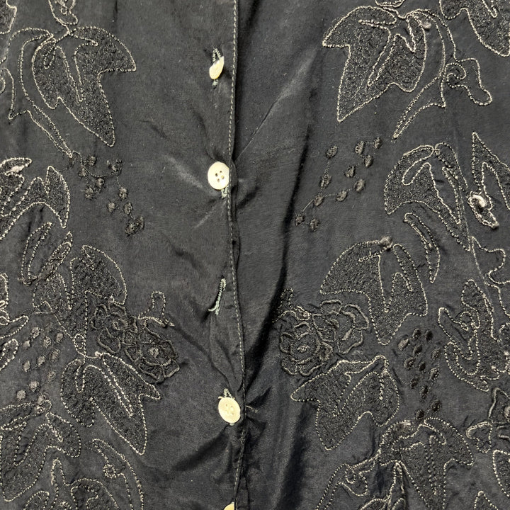 90s Simple Standards Women's Black Floral Embroidered Button Down S